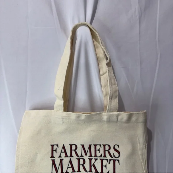 Farmers Market Cream Tote Bag 14” x 11” x .5” NWOT - Picture 7 of 11